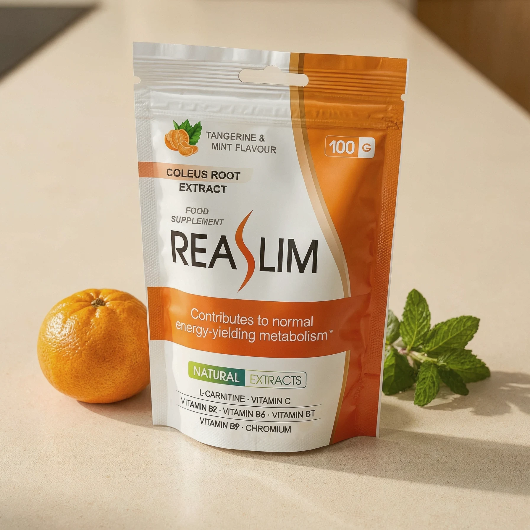 Ingredientes naturales de Reaslim con extracto de Coleus y aroma de mandarina